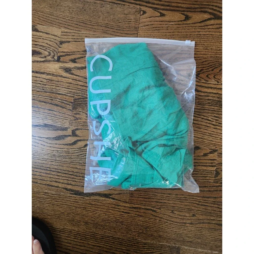 NWT Cupshe Emerald Green Ruffled Button-Front Cover-Up Dress Size Large